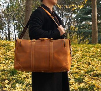 Genuine Leather Duffel With Zip Pocket, 8 of 12