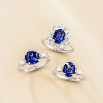 Blue Sapphire Halo Engagement Ring In Sterling Silver And Gold, 2 of 12