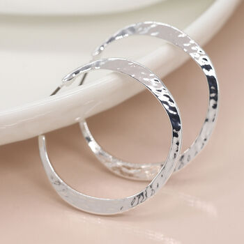 Large Silver Plated Hammered Hoop Earrings – 40mm, 3 of 7