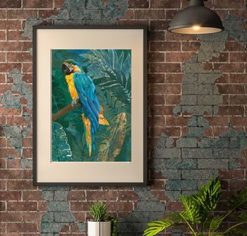 Macaw Gold Green Tropical Jungle Rainforest Print, 2 of 5
