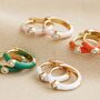 Enamel Crystal Huggie Earrings In Gold Plating, thumbnail 2 of 12