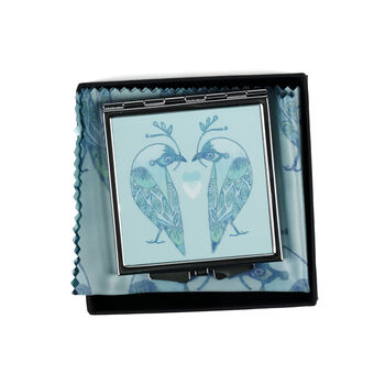 Lovebirds Compact Mirror And Lens Cloth Set Aqua Turquoise, 7 of 12