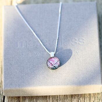 Round Pink Glass Pendant On Sterling Silver Necklace, 5 of 12