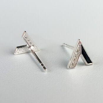 Sterling Silver Sparkly Chevron Stud Earrings, 3 of 5