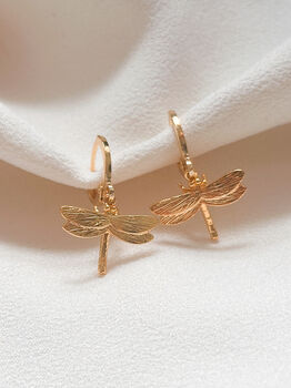 Gold Dragonfly Huggie Hoop Earrings, 3 of 3