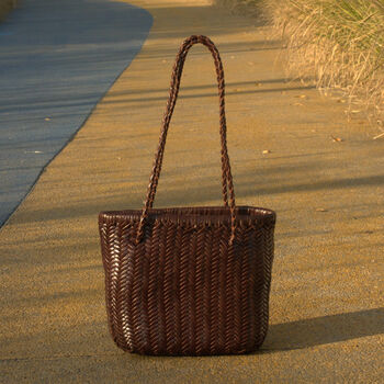 Hand Woven Genuine Leather Shopping Tote Bag, 3 of 12