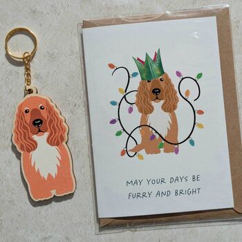 Cocker Spaniel Dog Wooden Keyring With Optional Christmas Card, 2 of 8