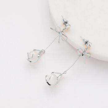 Silver Colour Delicate Bow Drop Earrings, 2 of 3