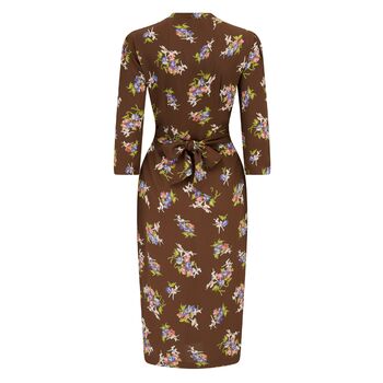 Mabel Long Sleeve Dress In Brown Floral Vintage 1940s Style, 2 of 3
