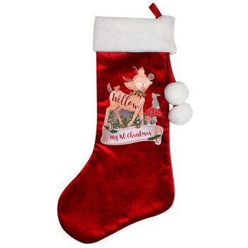 Personalised Festive Fawn Luxury Red Stocking, 2 of 3