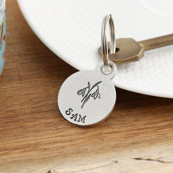 Personalised Birth Flower Pewter Keyring Birthday Gift For Her, 2 of 4
