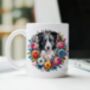 Personalised Border Collie Floral Summer Dog Wreath Gift Keepsake Mug, thumbnail 1 of 2
