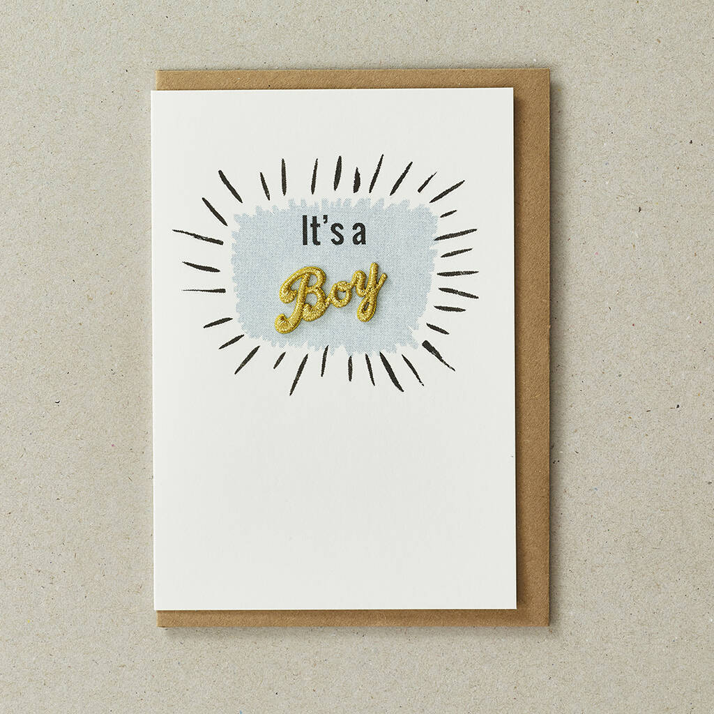 Baby Boy Embroidered Word Greeting Card, 1 of 2
