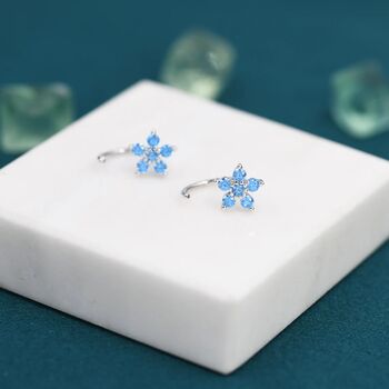 Blue Forget Me Not Flower Cz Huggie Hoop Earrings, 7 of 11