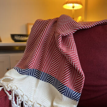 Herringbone Navy And Red Soft Cotton Throw, 3 of 9