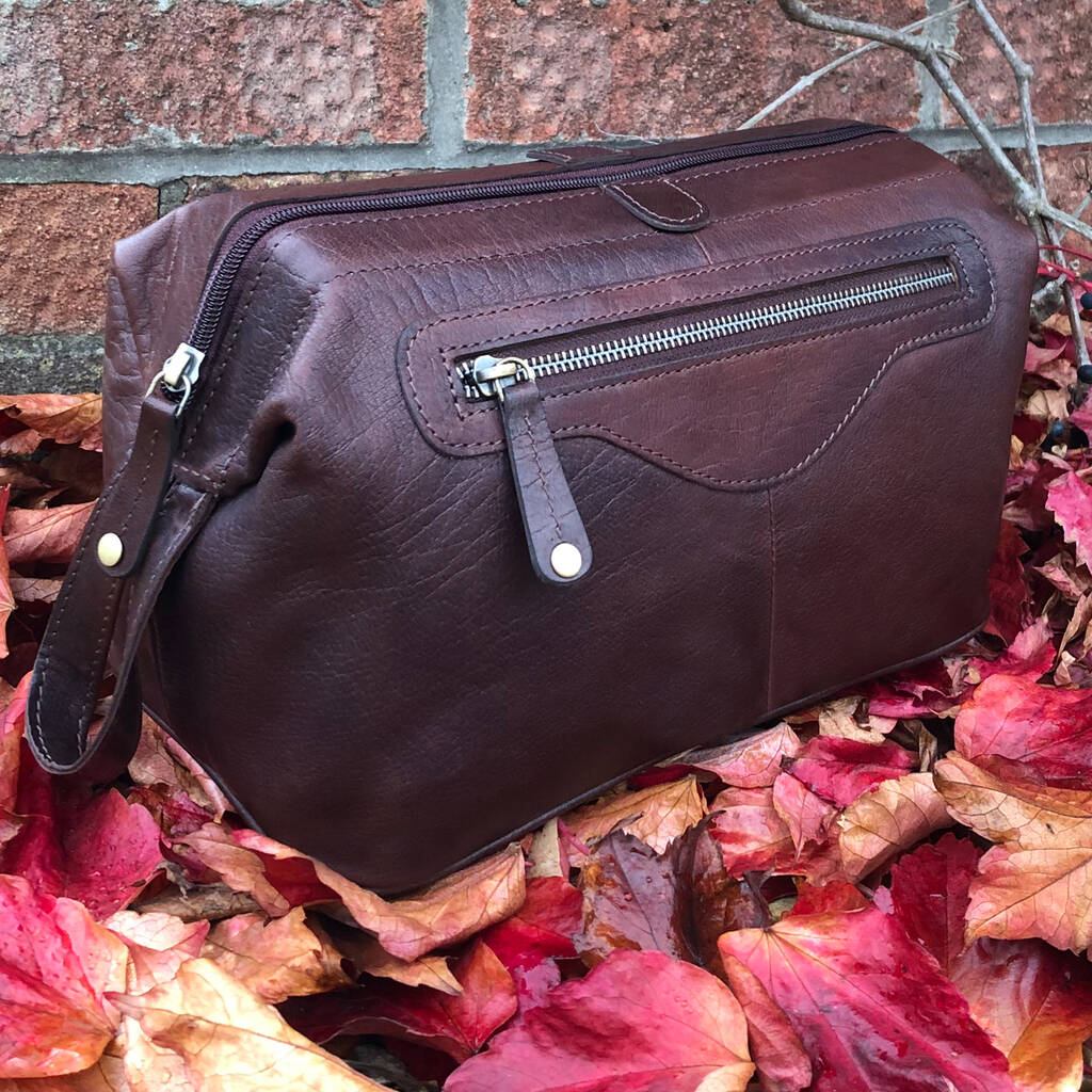 Large Luxury Brown Buffalo Leather Wash Bag By Holly Rose