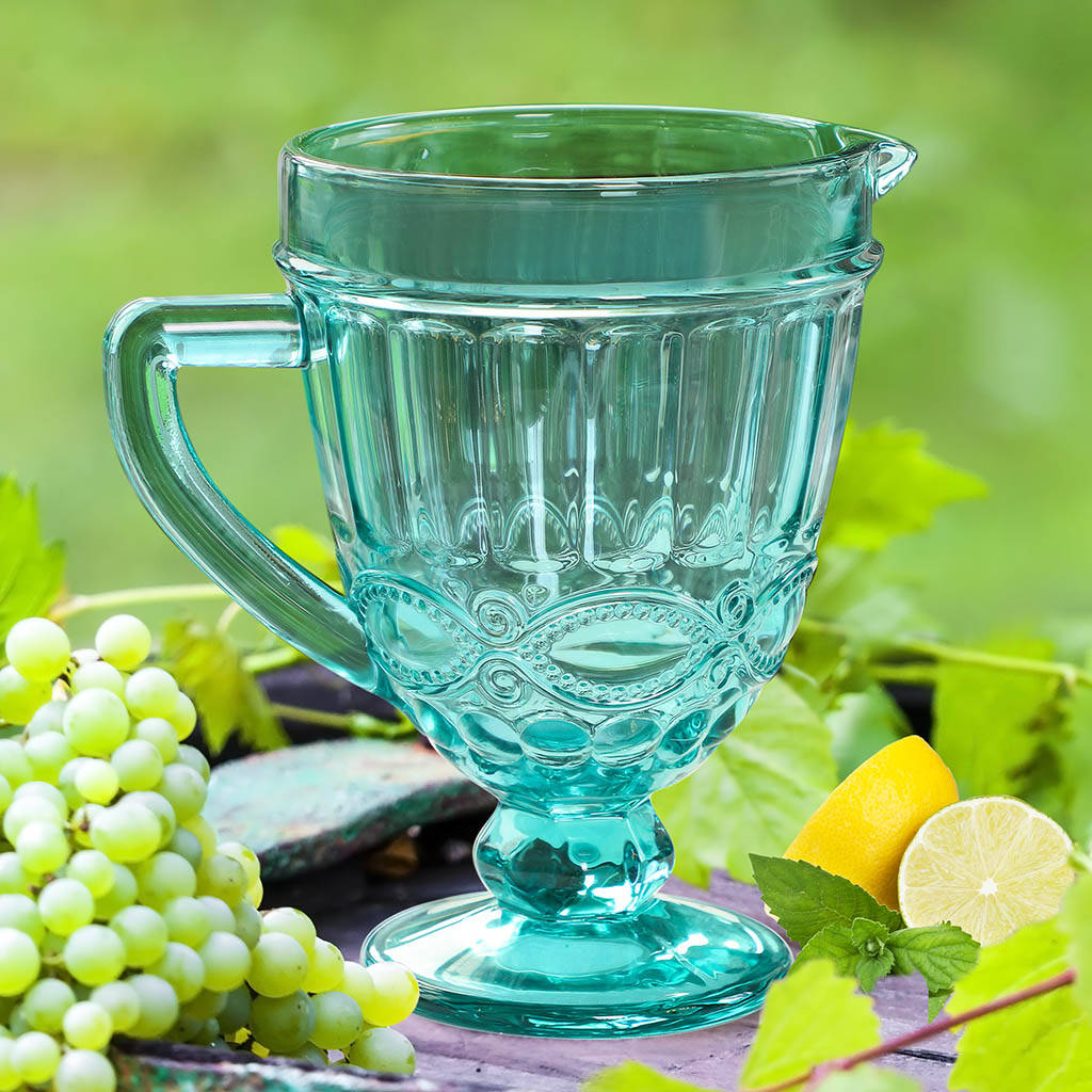 Turquoise Glass Serving Pitcher Jug By Dibor