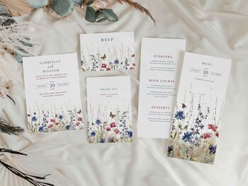 Navy And Red Wildflower Wedding Save The Dates, 4 of 4