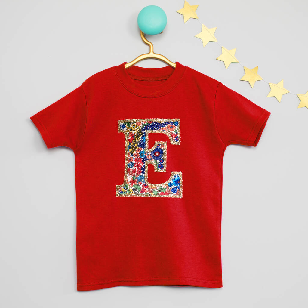 Liberty Fabric Personalised Sparkly Inital T Shirt, 1 of 2