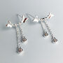 Sterling Silver Butterfly Chain Dangle Stud Earrings, thumbnail 2 of 5