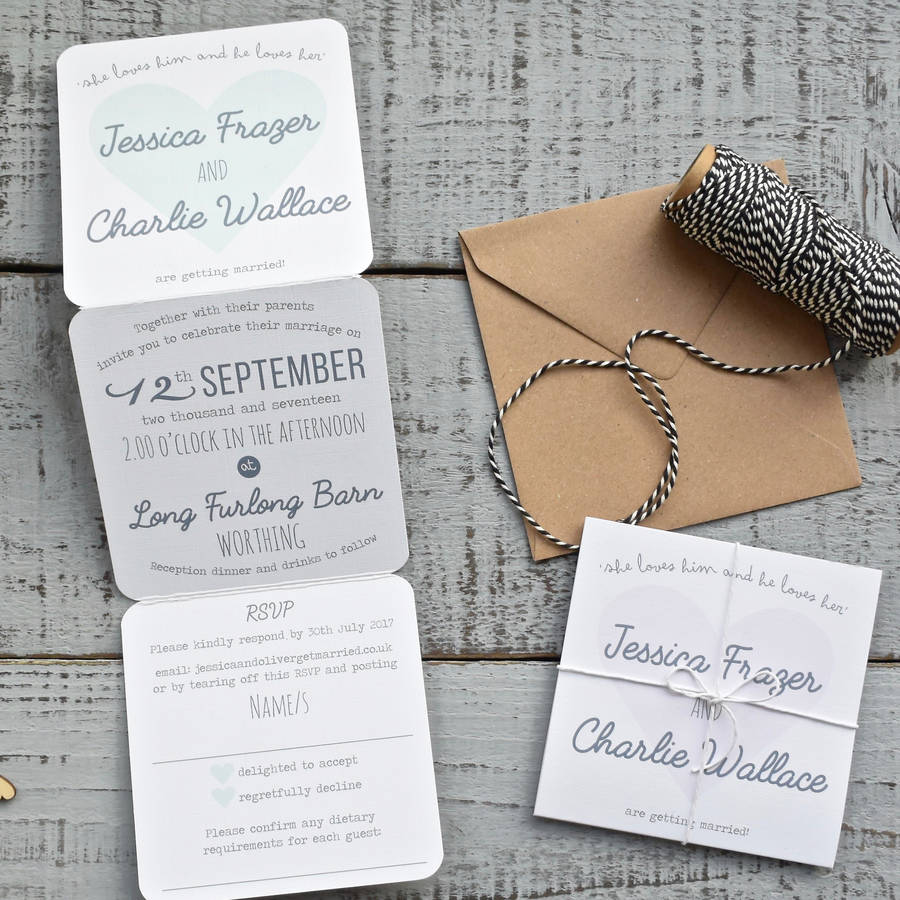 Heart Tri Fold Wedding Invitation On White By Paper And Inc ...