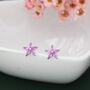 Sterling Silver Pink Cz Flower Barbell Earrings, thumbnail 3 of 12