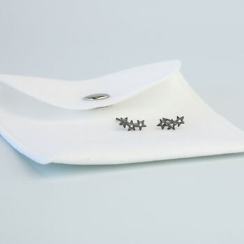 Black Colour Sterling Silver Star Stud Earrings, 3 of 5