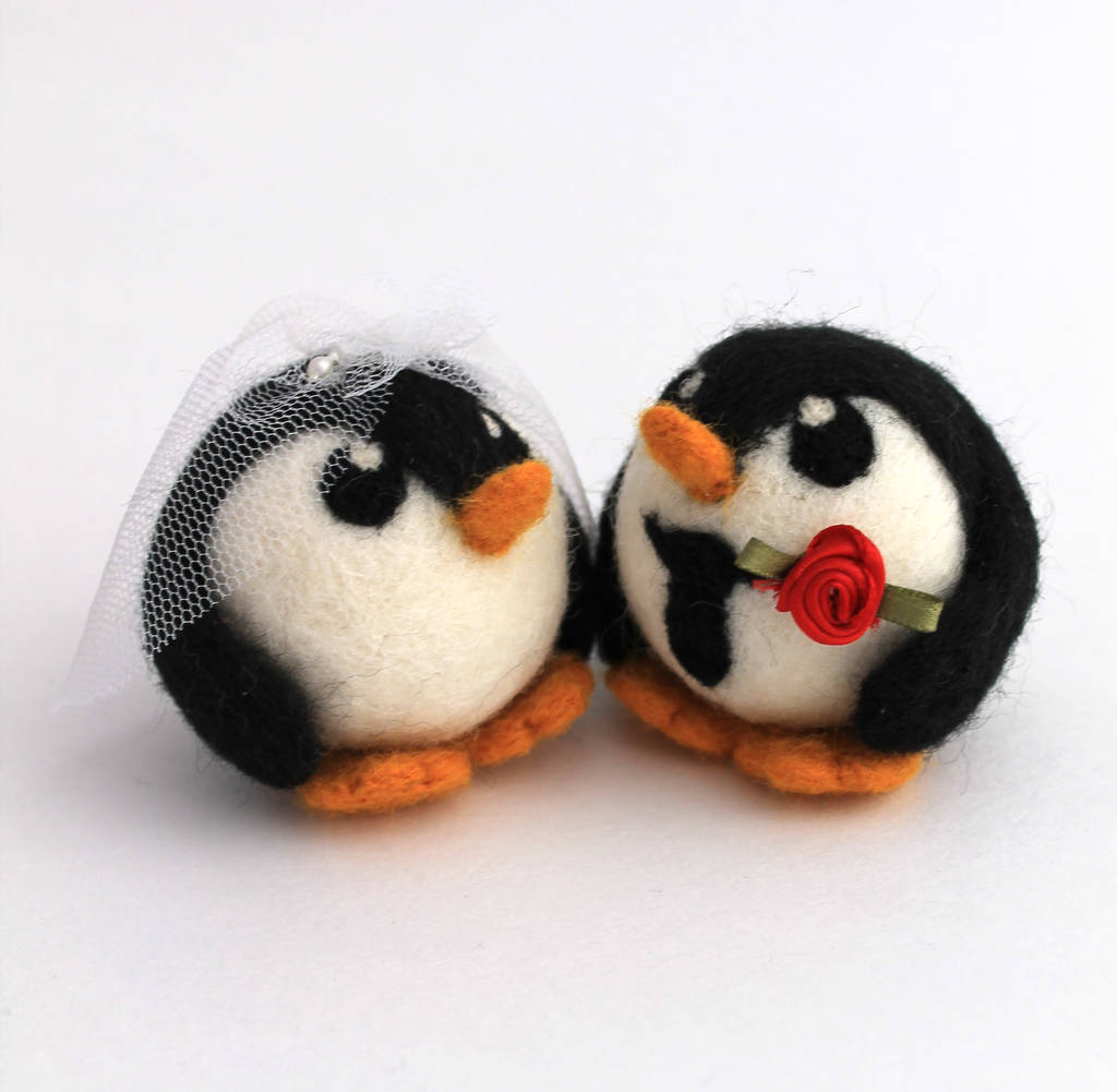 Penguin Wedding Cake Topper Bride And Groom Penguin, 1 of 6