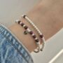 Sterling Silver January Garnet Personalised Heart Bracelet Set Of Two Stacking Bracelets: January Birthstone Stacking Jewellery, thumbnail 5 of 6