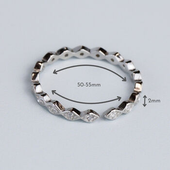 Sterling Silver Diamond Shape Band Adjustable Ring, 6 of 7