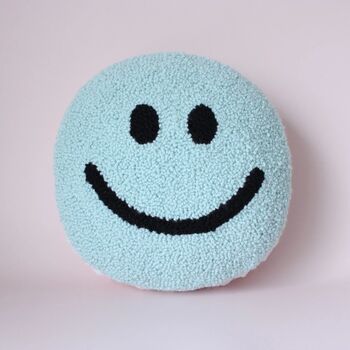 Sky Blue Smiley Punch Needle Cushion, 3 of 4