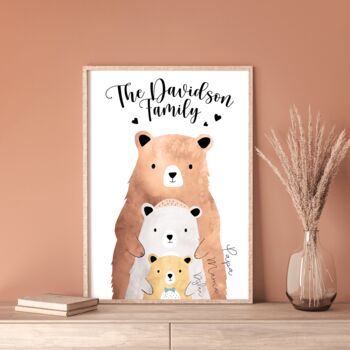 Personalised Watercolour Family Bears Art Print, 5 of 10
