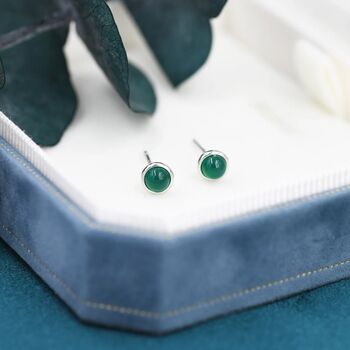 Sterling Silver Green Onyx Dot Stud Earrings, 3 of 11