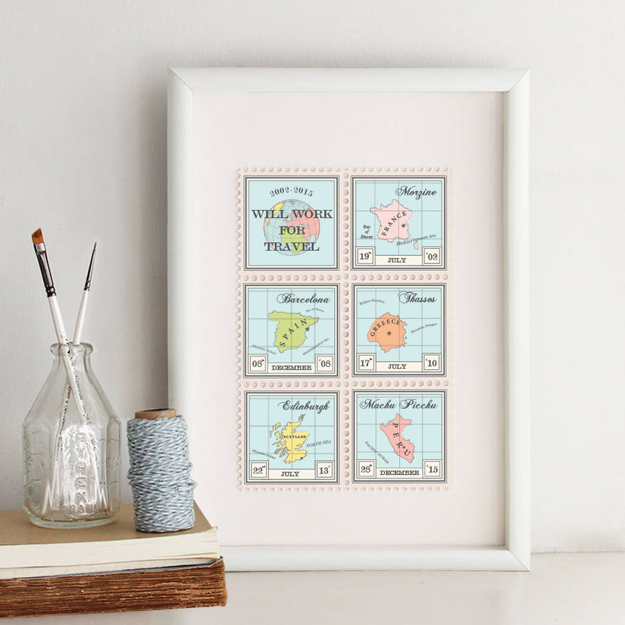 Personalised Destination Stamps Print, 1 of 3
