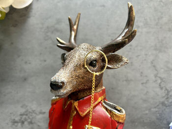 19cm Red Gentleman Stag Bust Ornament – Regal Deer Suit Figurine, 9 of 12