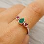 Pink Tourmaline, Emerald Silver Ring, thumbnail 1 of 6