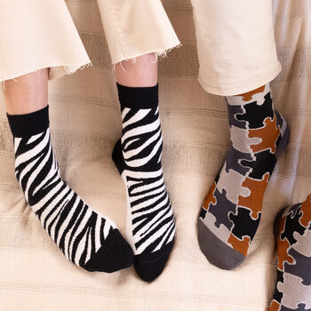 Christmas Tree Black And Zebra Black Women's Socks Bundle, 2 of 6