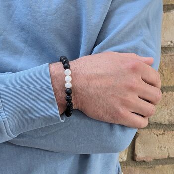 Men's Moonstone And Lava Bead June Birthstone Bracelet, 5 of 10