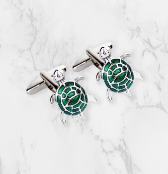 Sea Turtle Cufflinks In Green And Silver, 2 of 2