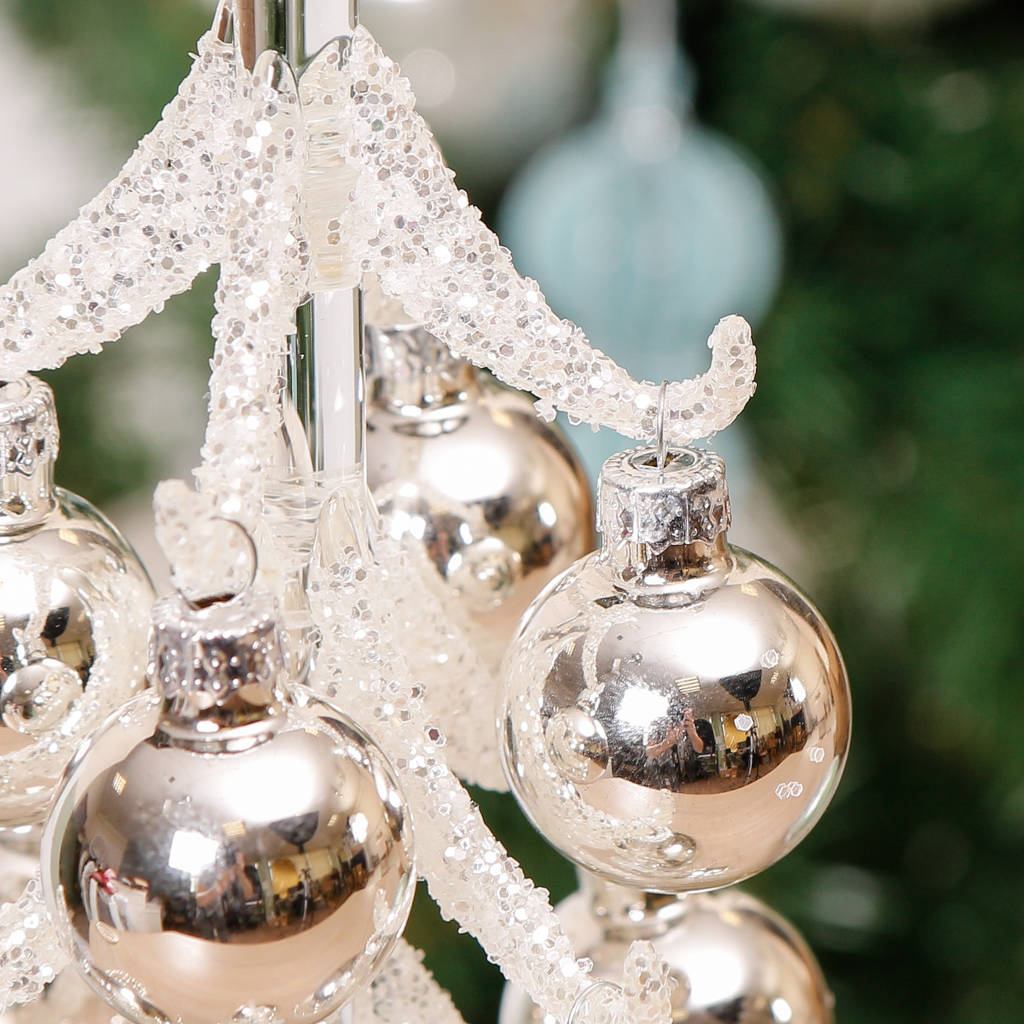 Acrylic Glitter White Christmas Tree With Baubles By Dibor