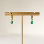 Gold And Green Teardrop Hinged Huggie Earrings, thumbnail 1 of 9
