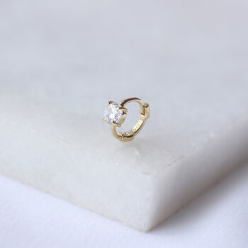 9ct Solid Gold Round Cz Helix Hoop Earring, 2 of 4
