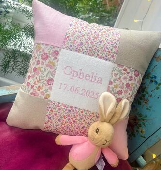 Ditsy Pink Patchwork Name Cushion, 10 of 10
