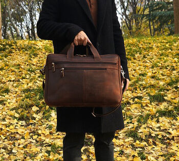 Genuine Leather Double Front Zips Briefcase, 3 of 12