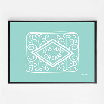 Custard Cream, Jammie Dodger, Bourbon And Digestive Biscuits Set Of Four Blue Prints, 8 of 10