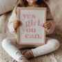 Girls Affirmation Pink Themed Personalised Wall Print Set For Bedroom Or Nursery, thumbnail 4 of 5