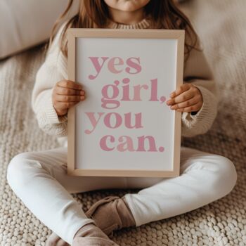 Girls Affirmation Pink Themed Personalised Wall Print Set For Bedroom Or Nursery, 4 of 5