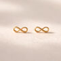 Infinity Stud Earrings, Silver And Gold Plated And Sterling Silver, thumbnail 2 of 8