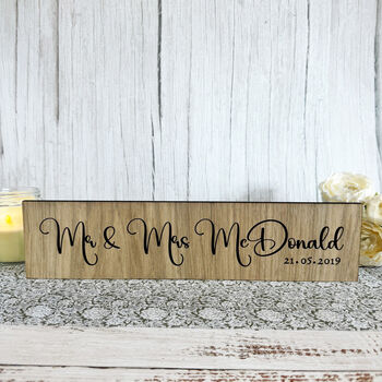 Personalised Wooden Mr And Mrs Wedding Sign Small Decoration Gift, 4 of 4