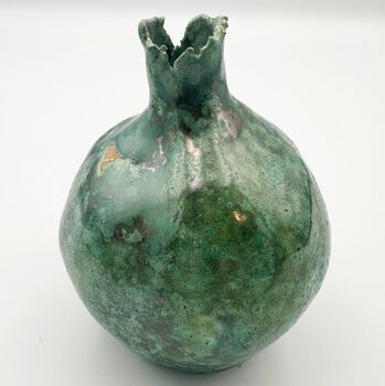 Handmade Ceramic Pomegranate Metallic Green, 5 of 8
